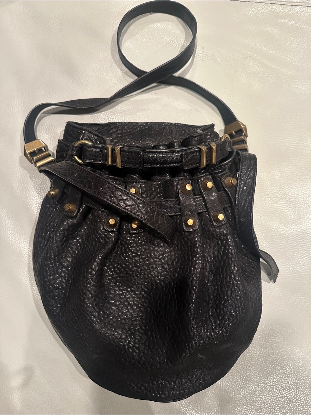 Alexander Wang Black Leather Diego Shoulder Bag with Retro Gold Studs
